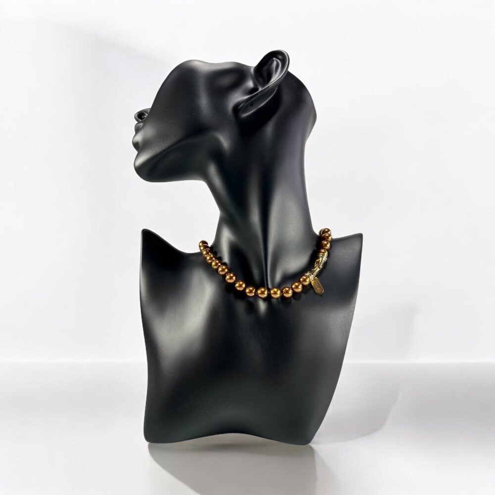 VTG Kissaka Choker Necklace Copper Tone Faux Pearl Gold Tone Costume Jewelry